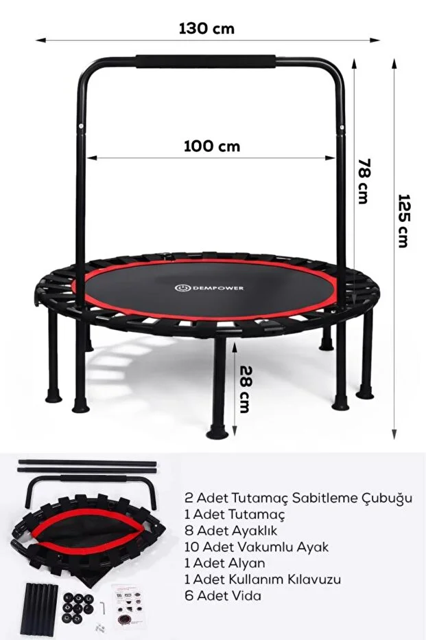 DEMPOWER 250 KG Taşıma Kapasiteli 130x125 cm Katlanabilir Destekli Trambolin
